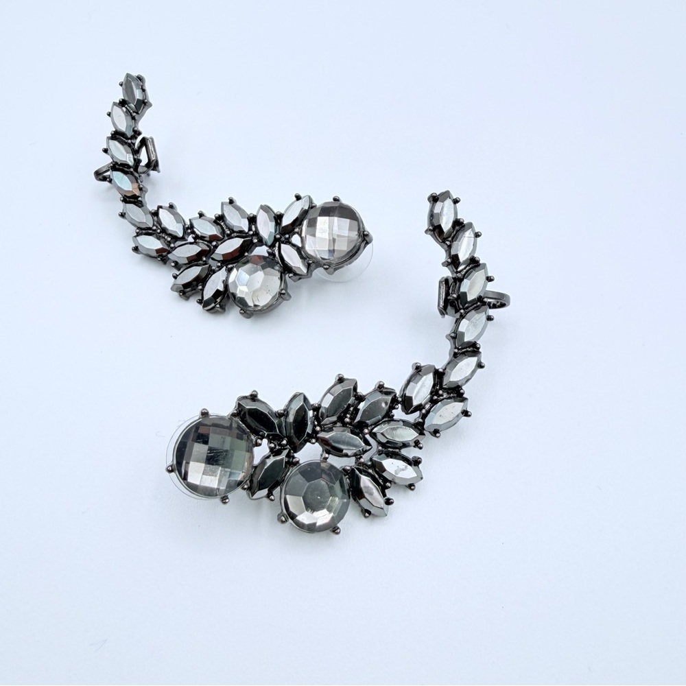 Gunmetal Crystal Statement Climber Earrings | Faceted Lucite Glam